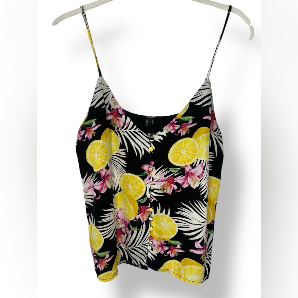 Forever 21 Floral Lemon Print Tank Top